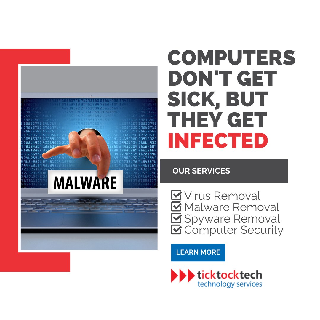 Shield yourself against sneaky computer viruses with our premier computer services.

#ComputerSecurity #VirusProtection #TopRankedServices #GadgetFix #VirusRemoval #MalwareRemoval #ComputerVirus #malware #ticktocktech #TikTok #iPhone #Netflix