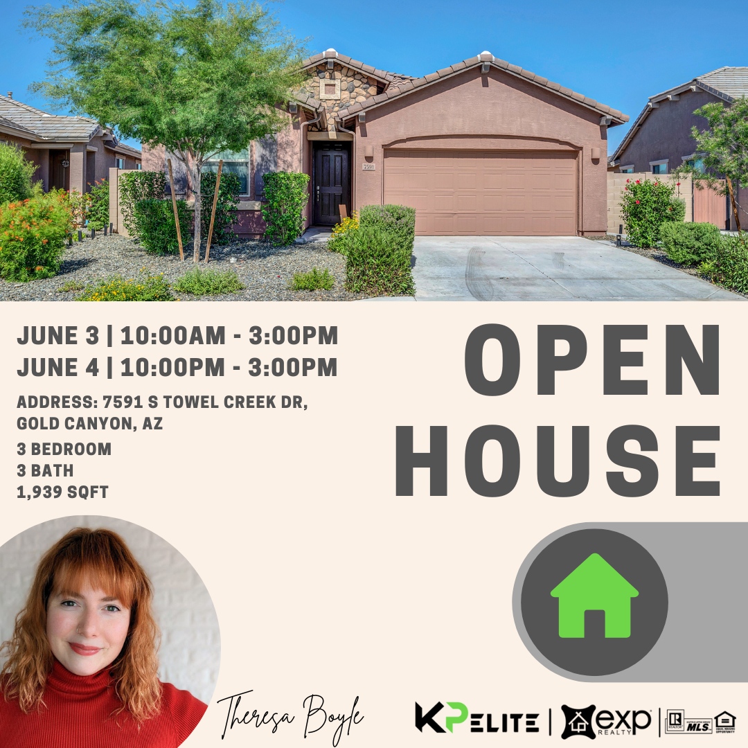 ⏰You Are Invited! OPEN HOUSE this weekend, at 7591 S Towel Creek Dr, Gold Canyon. See you there.

#OpenHouse #RealEstate #PropertyTour #HouseGoals #HomeBuyer #Realtor #HomeForSale #InvestmentProperty  #HouseHunter #NewHome #HouseTour #HomeDesign  #newlisting #justlisted