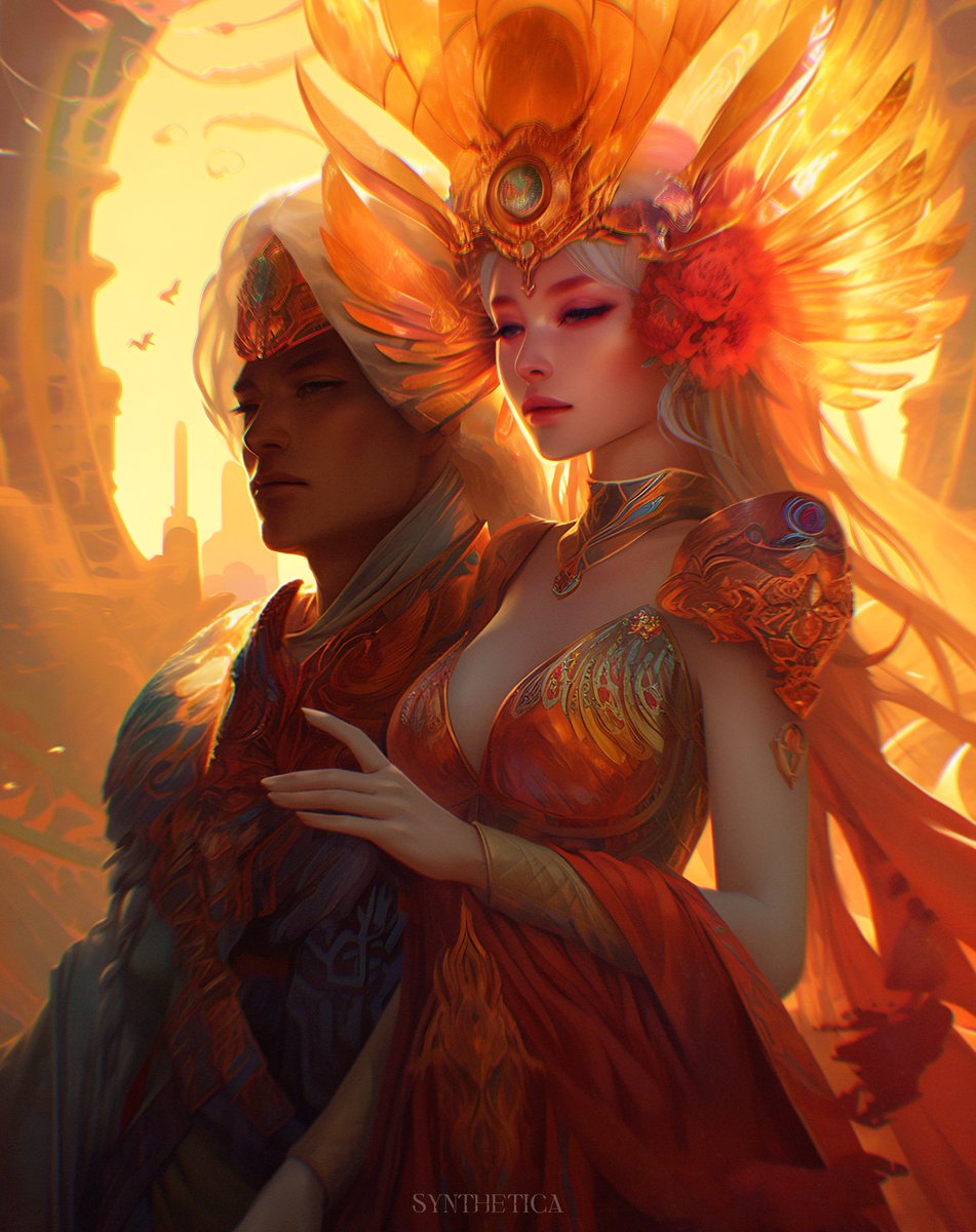Sun priestess gleams, a regal sight,
Emperor basks, bathed in her light.
Their union sparks, a world aflame,
Where sun's devotion forever reigns.

#sunpriestess #aiart #aiartcommunity #divineinspiration #eternalsunshine #aiia #digitalart #love #sungodess