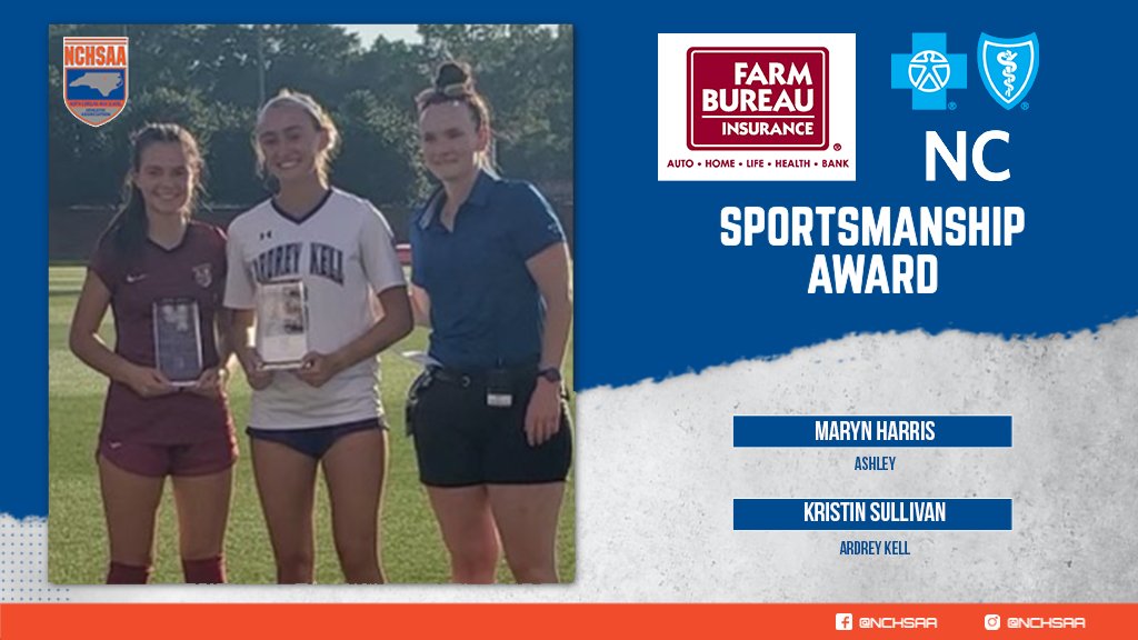 NCHSAA's tweet photo. Congratulations to the 4A Women's Soccer @NCFarmBureau @BlueCrossNC Sportsmanship Award Winners! #BenchBadBehavior
🏆 Maryn Harris from @AshleyAthletics
🏆 Kristin Sullivan from @AKSportsInfo https://t.co/9thaLeh7nP