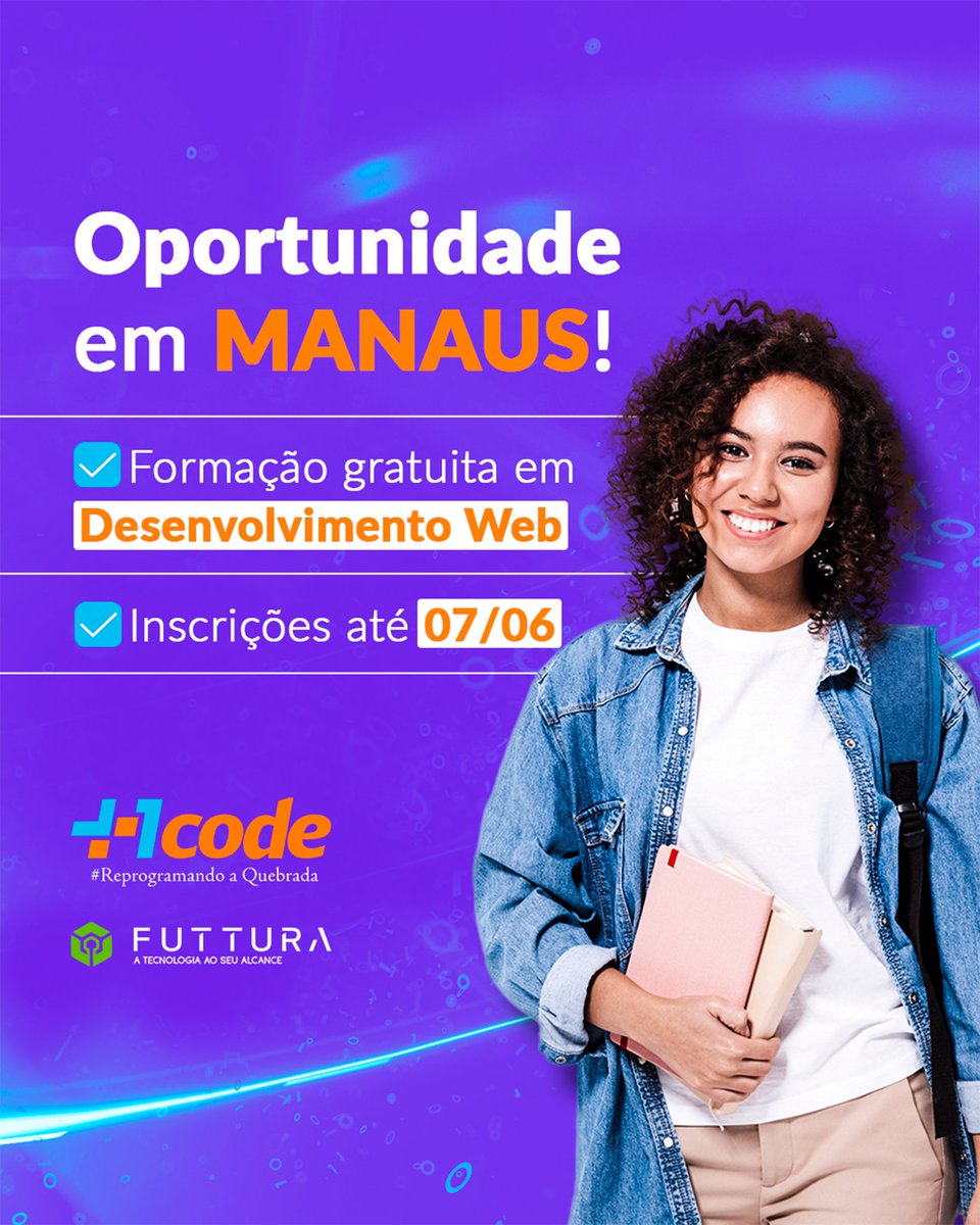 mais1code's tweet image. Salve pessoal,  OPORTUNIDADE PARA JOVENS de  @PrefManaus 

Link de inscrição na bio ✊🏾