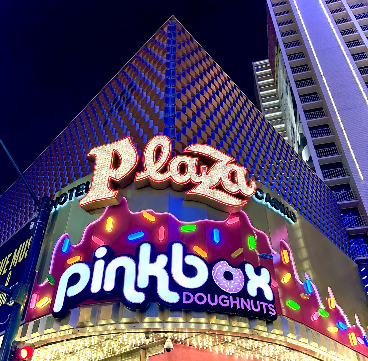 Happy National Donut Day! Come to the grand opening of @Pinkboxdoughnut at the Plaza on June 10th for the Reimagination of Main Street!🍩✨

ow.ly/EGSn50OEEEH
#PlazaLV #Vegas #DTLV #FremontStreet #OnlyVegas #Downforanythingdtlv #Pinkboxdoughnuts
