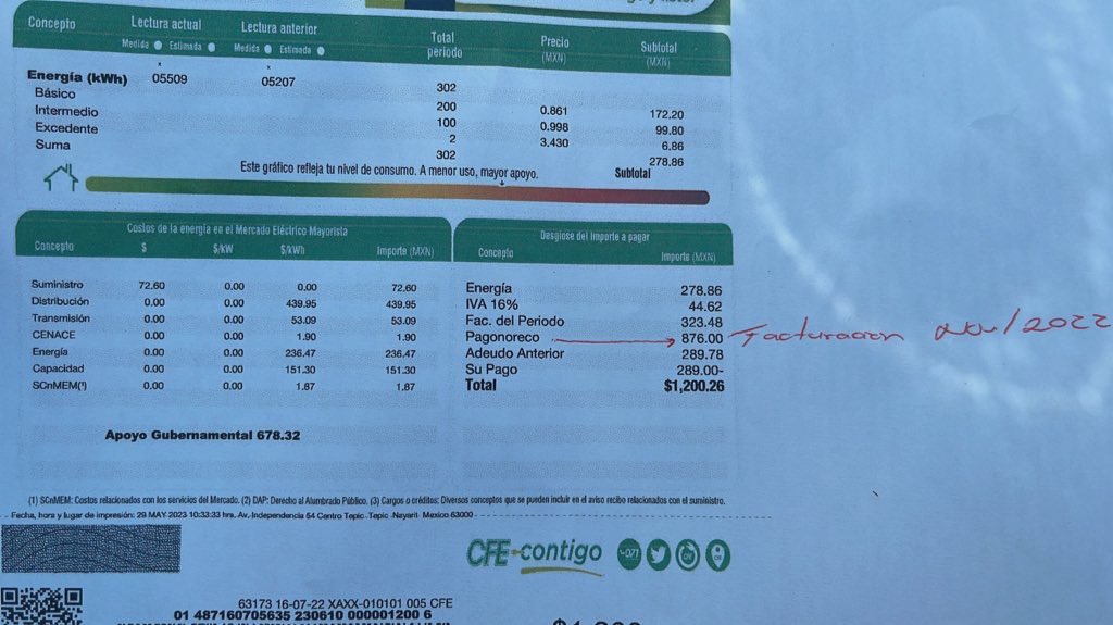 tacomexa's tweet photo. @CFE_Contigo me llegó el recibo y me llegó con un cargo no reconocido de el noviembre 2022… como es posible eso? 
Que puedo hacer en ese caso ya que no cuento con el voucher de pago de esa fecha ? Y ya es 2023 https://t.co/g9pjIpmNzJ