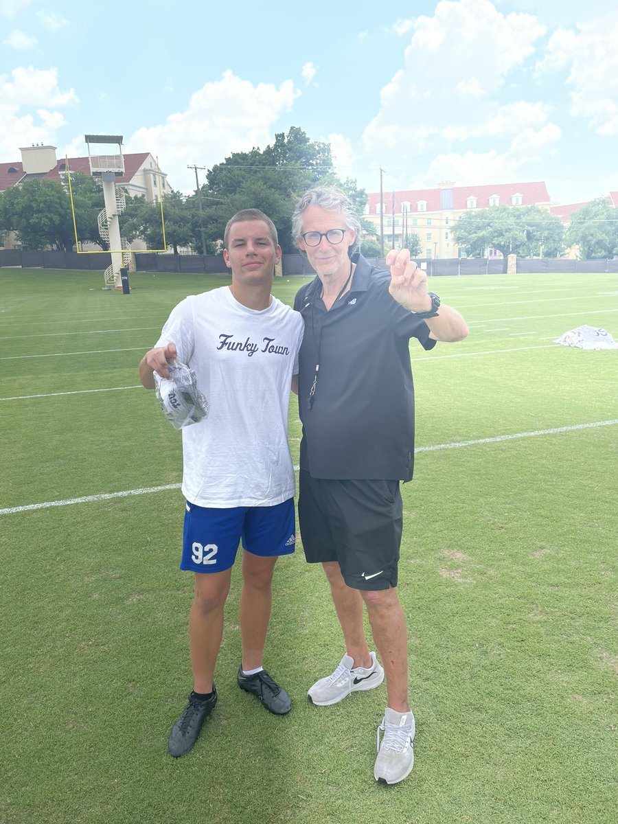 Had a great camp today at TCU. Won the kickoff hang time award and averaged 3.96 on 4 KO’s.(Best ball was a 70 4.06)
Thank you again <a href="/MTommerdahl/">Mark Tommerdahl</a>  for a great camp and thanks for letting me compete. <a href="/wcsBHSge/">Coach Evans</a> <a href="/JamesWilhoit25/">James Wilhoit</a>
