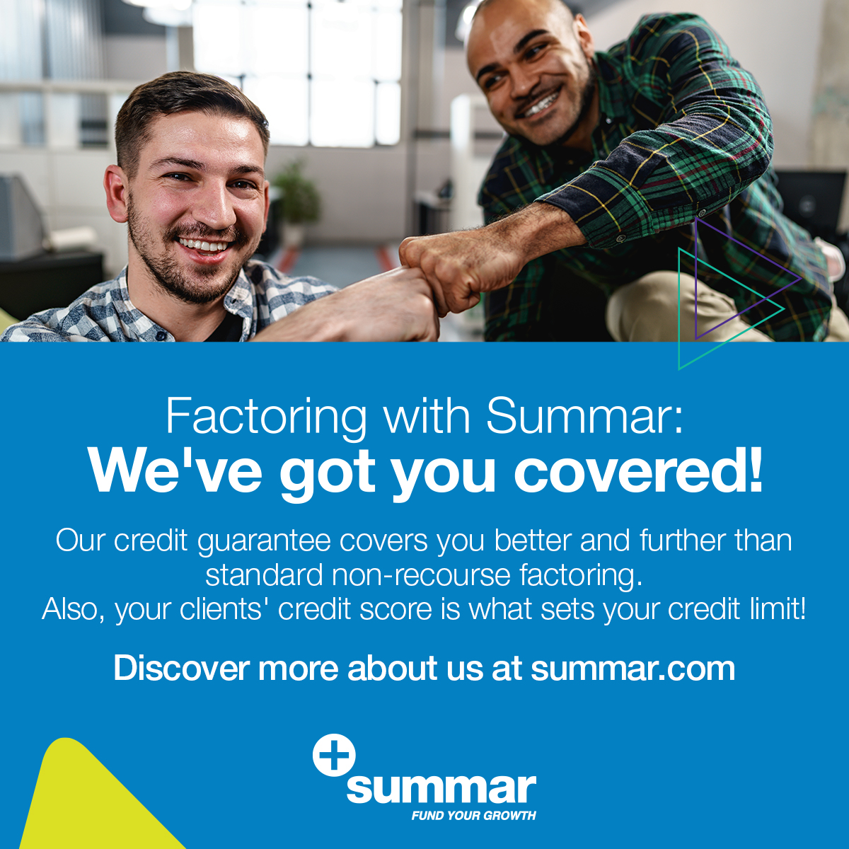 With Summar, your money is protected all the time! We're more than non-recourse #factoring; we are the #funding partner that got you covered! 

Discover more at summar.com.