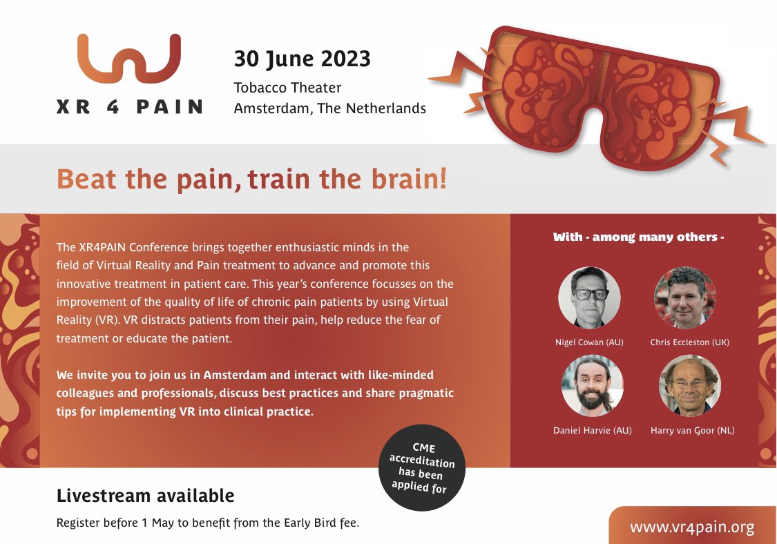 Looking forward to presenting <a href="/VR4Rehab/">VR for Rehab</a> and vr4pain in Amsterdam 29-30 June. Holland here we come!! #xr4pain23 #xr4rehab23 #VirtualReality