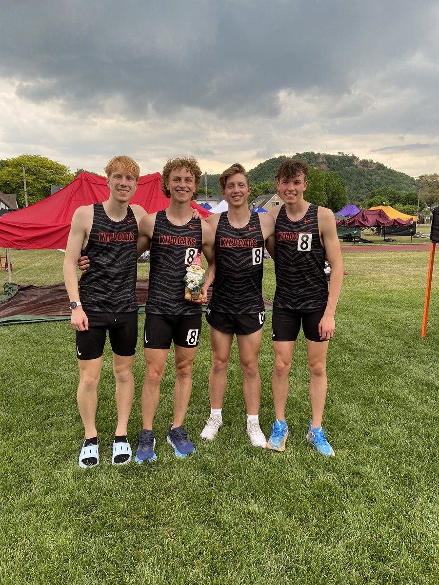 Wildcat 4x800 is ALL-STATE! Their time of 7:54.97 is the 2nd fastest relay in school history! 💪 Kudos to the crew of Ryan Cassiday, Blake Oleson, Noah Kundert, and Nathan Simon 🙌