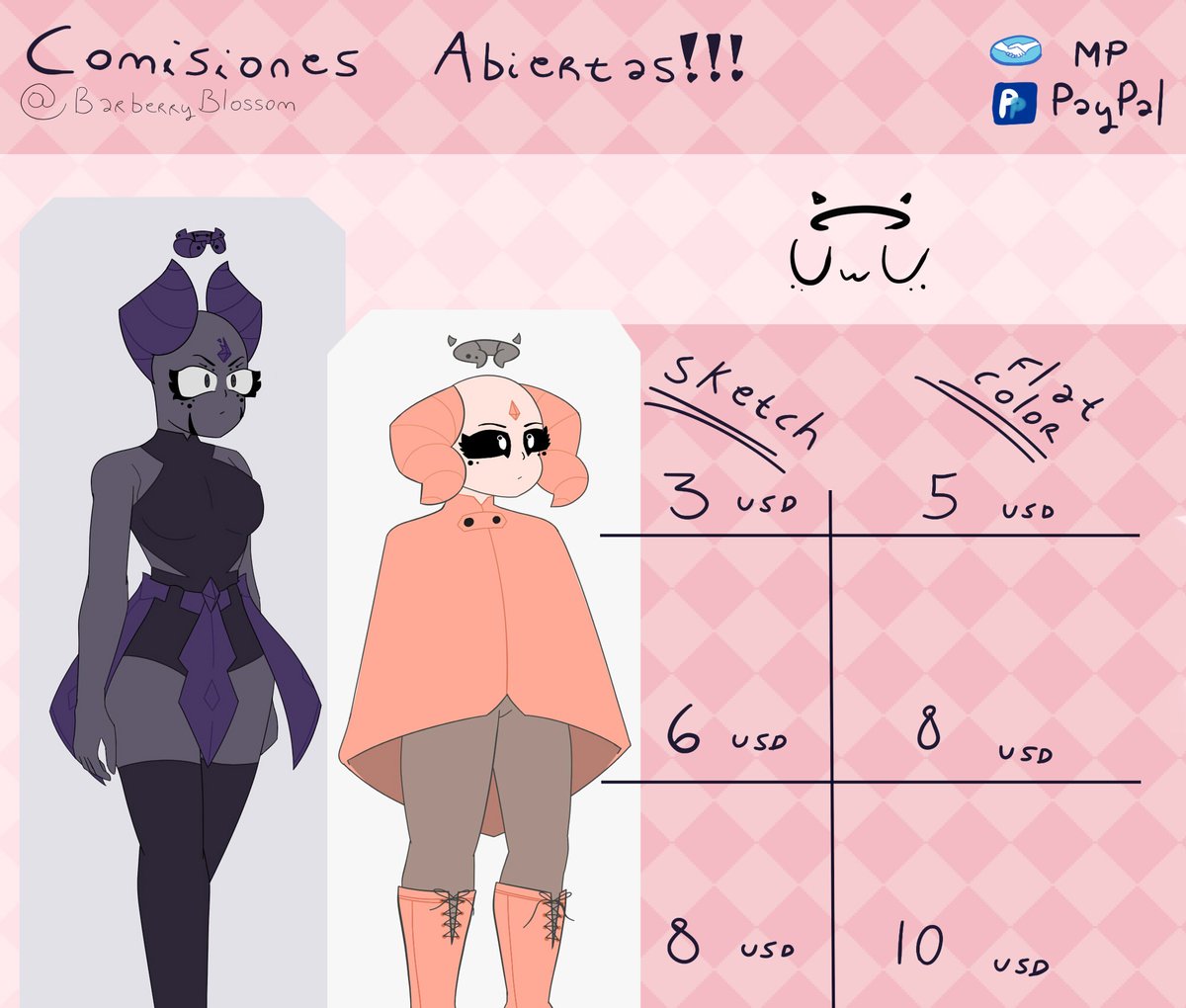 Bueno, por ciertas razones voy a empezar a hacer comisiones y a ser mucho mas activo en cuanto a dibujar!! 
Les dejo la tablita de precios del momento que seguramente en un futuro cercano modifique, cualquier consulta manden DM!! 🌺🌺

#opencommissions