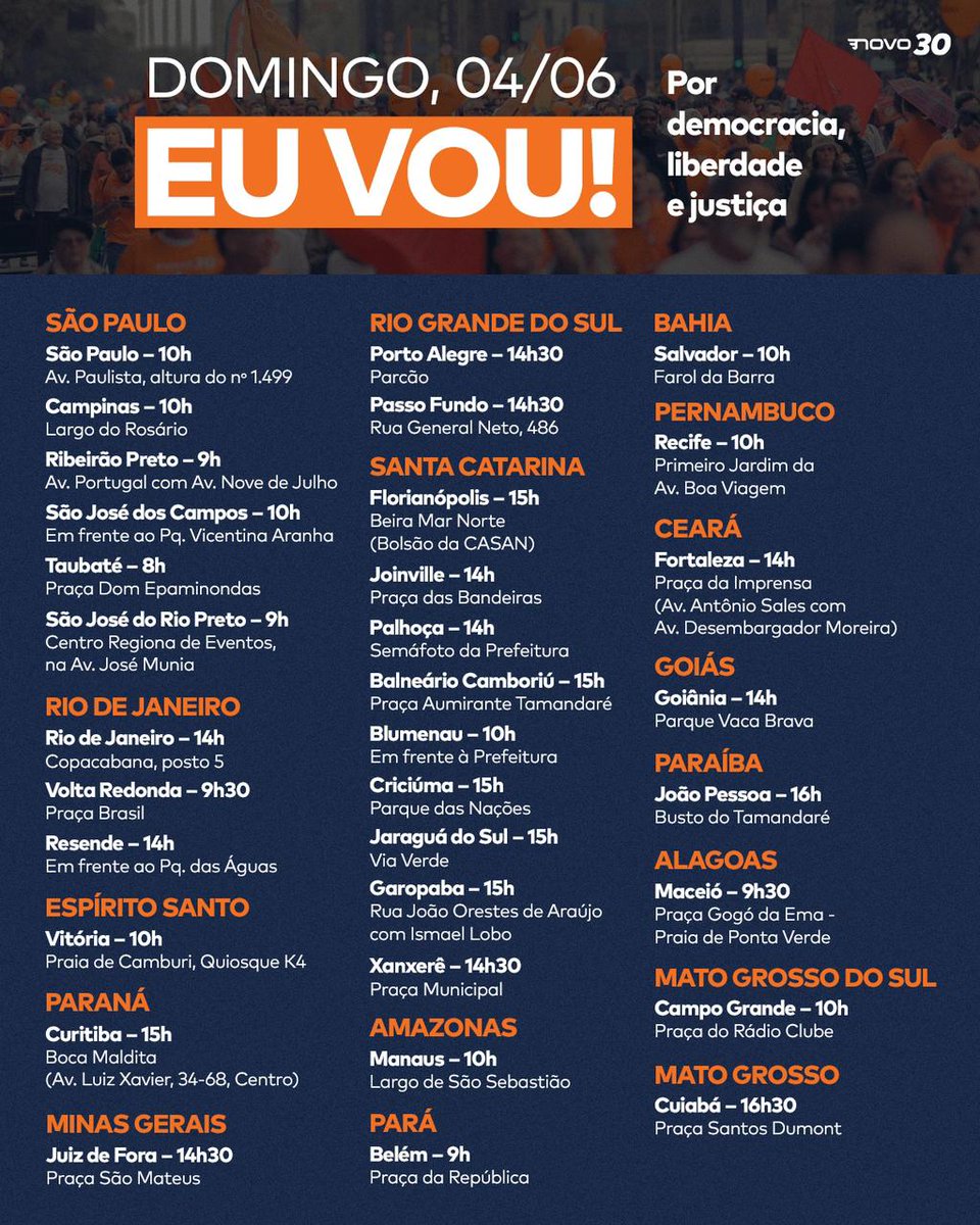 neuzaortiz's tweet photo. Pessoal, segue a lista atualizada com todos os horários e locais dos atos de domingo, https://t.co/QA0hrnBfQm