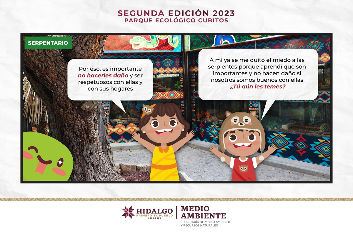 medioambiente_H's tweet photo. Xóchitl y Tonatiuh están de vuelta con más aventuras por el #PEC🌈✨️
Esta ocasión, en #HoraDeAprender, conoceremos con ellos la importancia de las serpientes🐍 y su conservación.
Ambos aprendieron y perdieron el miedo ¿y tú?🌿 https://t.co/hH6xRrJpYa