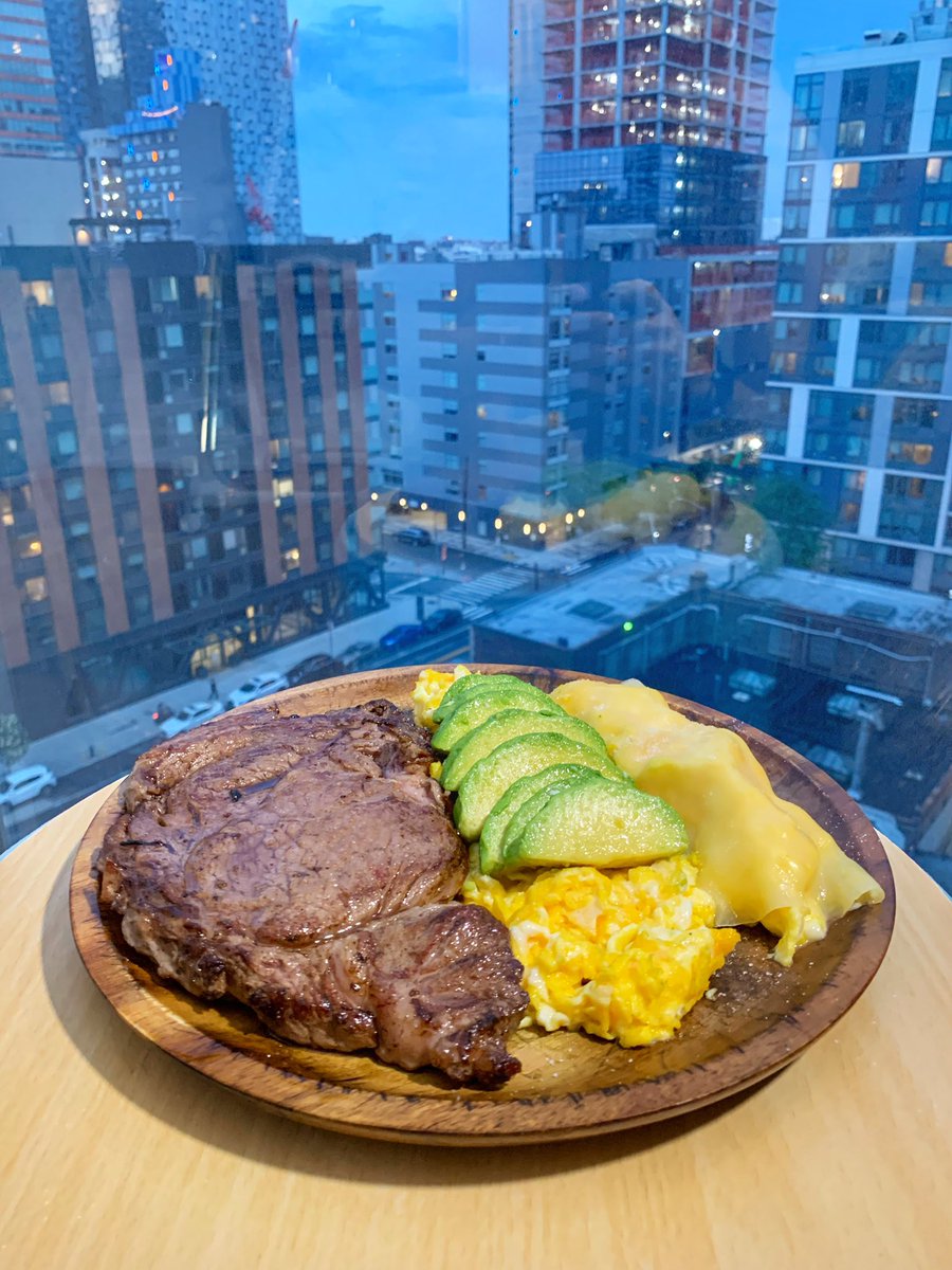 Ribeye, eggs with avocado, and eggs wrapped in Parmesan with sea salt.