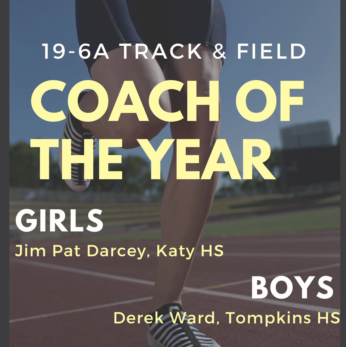 KatyISDAthletic's tweet photo. Congratulations to Jim Pat Darcey and Derek Ward for being selected as the Girls and Boys Track Coaches of the Year. https://t.co/4hNPR4q0bd