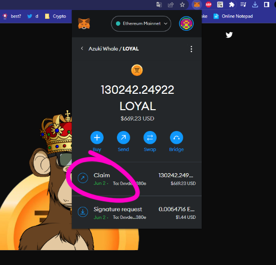 beg_tosif's tweet image. LMAO? I JUST CLAIMED $670 WORTH OF $LOYAL TOKENS ON THEIR AIRDROP??

🔗 loyal.gl is their official URL ‼️

#Loyalty #BEN $BEN Azuki Bitboy #HEX #ETH $RIZZ #MAYC $LINK #Arbitrum $NIHAO #Binance #MEXC #HUOBI #Kucoin $MONG  $FUR $RON $BANK #Airdrop #Airdrops