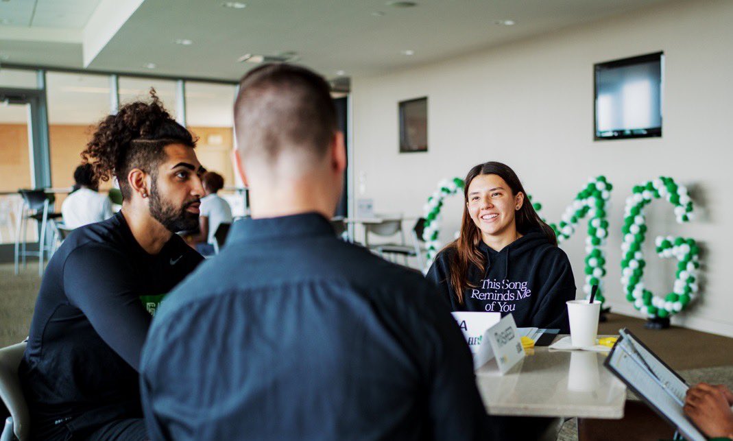 MeanGreenSports's tweet photo. Our student-athletes are ready to conquer their summer internships! 💼 

Huge shoutout to @BrianFReynolds and @feickertr for leading the way over the past two weeks during their @treyathletes career advising bootcamp.

#GMG x #ELEVATE 🟢🦅 https://t.co/yZzBtArUxq