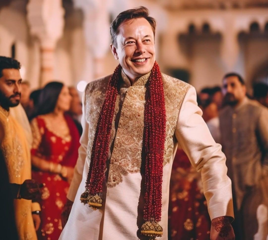 A midjourney art of Elon Musk in an Indian attire is going viral in India. 🇮🇳