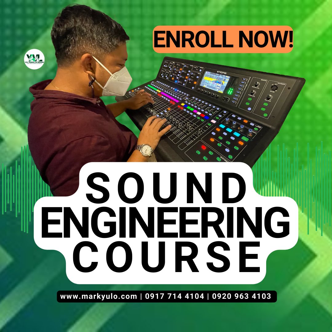 Sound Engineering Training Courses.
Enroll now!
#HandsOn #Course #Training #digitalmixer  #Philippines  #SoundCrew #AudioMixer  #AudioEngineer  #AudioEngineering  #AudioSystem  #AudioEngineeringPH  #AudioEngineeringTraining  #AudioMan #SoundEngineer #SoundEngineering #MarkYulo