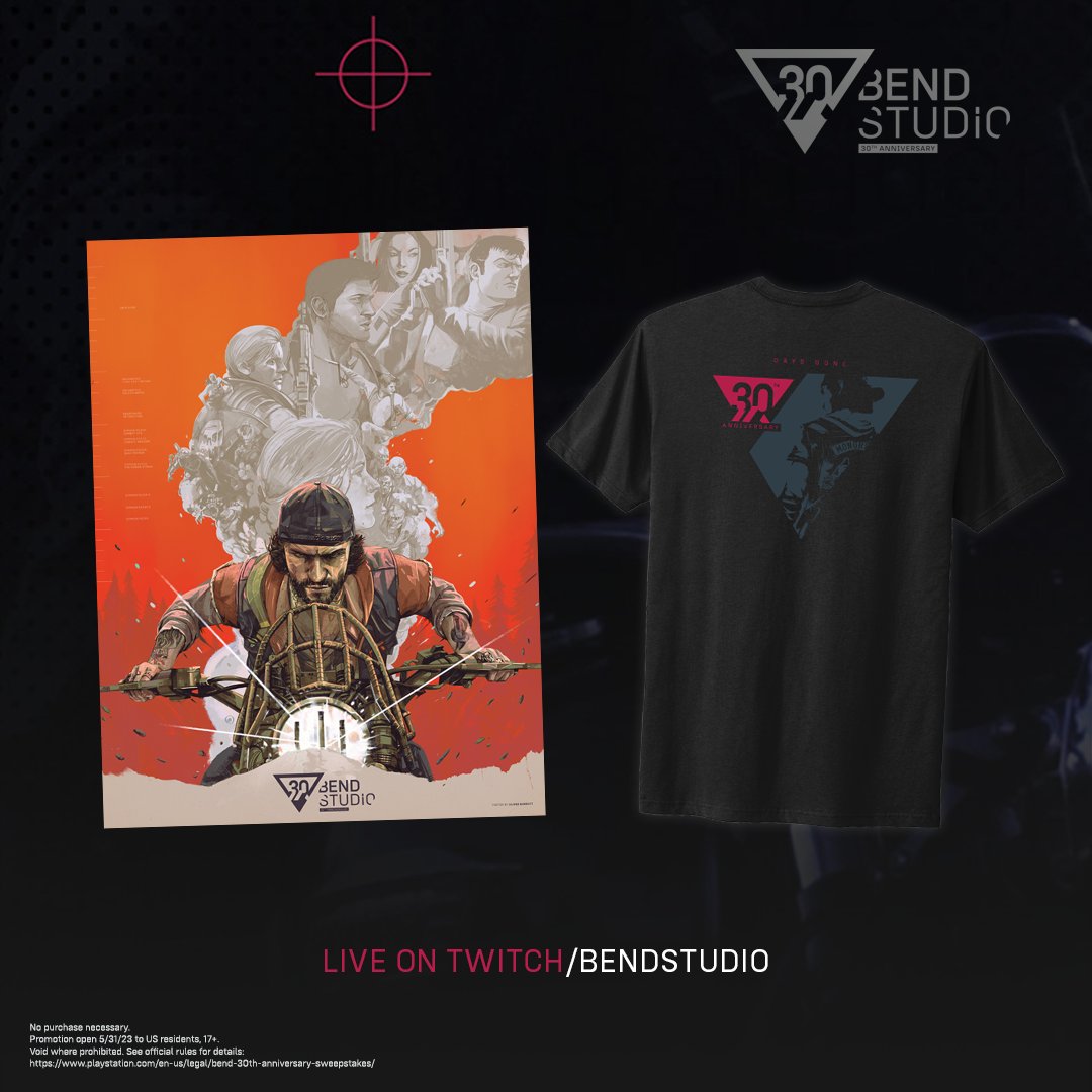 Want a chance to win the new Bend Studio poster or Days Gone t-shirt? Drop in chat NOW to enter! #Bend30

🎮 LIVE: twitch.tv/bendstudio
