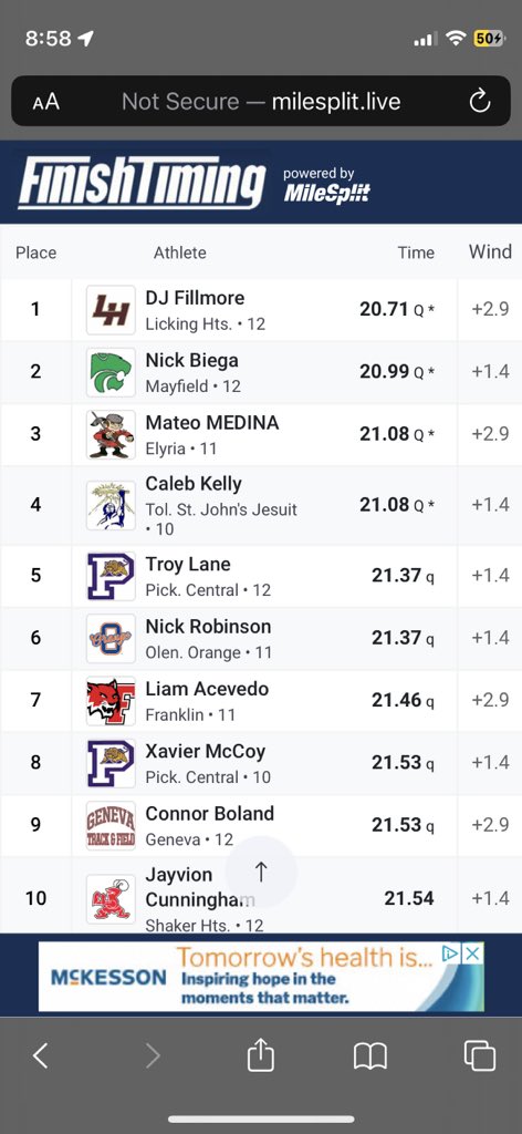 The following athletes qualified to STATE finals tomorrow! 
Cassidy Shimp-100m
Girls 4x200m
Girls 4x100m
Nick Robinson-200m
4x200 of Levy, Shimp, J. Davis, and Christian lowered their school record to 1:39.91!
Robinson lowers his 200m School record to 21.37! Let’s go!