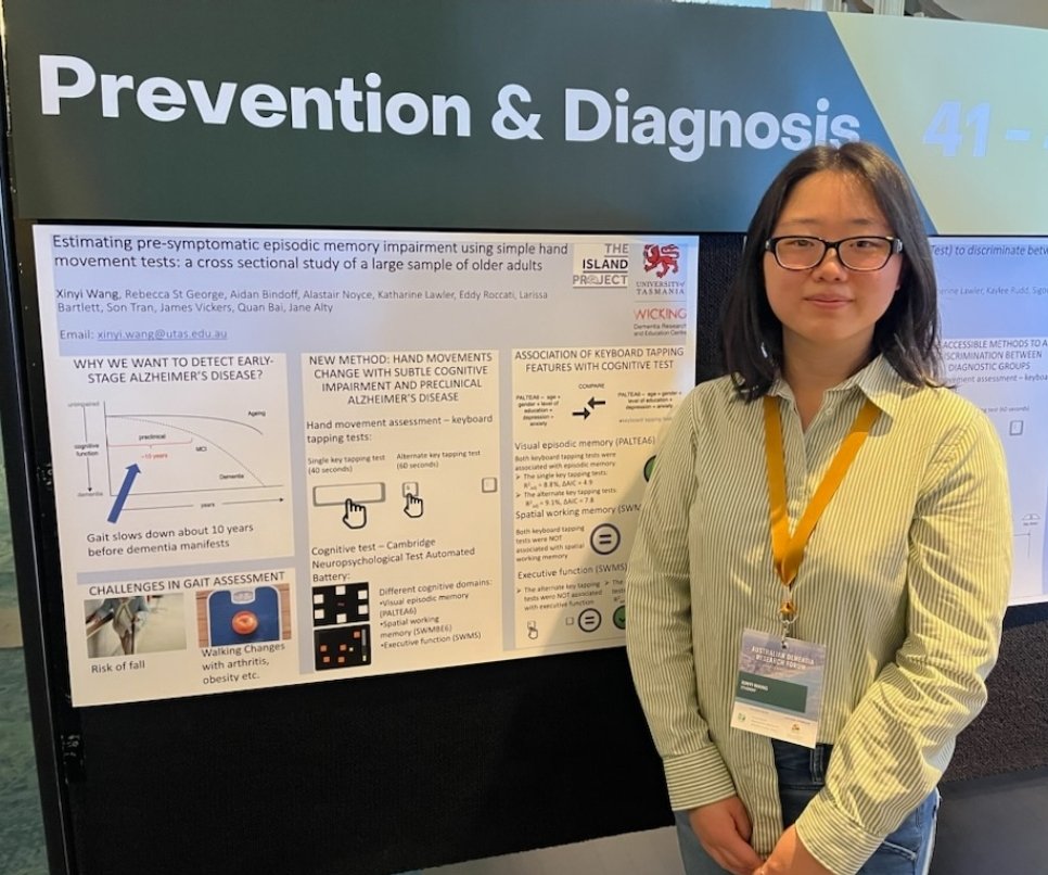 Prof Jane Alty (@janealty1) on Twitter photo 👏Proud supervisor moment - PhD candidate <a href="/Xinyi_Wang_1/">Xinyi (Cindy) Wang</a> presenting #TAS Test motor-#cognitive #research undertaken with >1,000 older adults in #Tasmania at @ADRF2023 <a href="/WickingDementia/">WickingDementiaCentre</a> <a href="/RJ_SaintGeorge/">Dr Rebecca St George</a> <a href="/KateLawlerPT/">Kate Lawler</a> @ABindoff <a href="/eddy_roccati/">Eddy Roccati</a> <a href="/predictPD/">Alastair Noyce</a> <a href="/LarissaBartlett/">Larissa Bartlett</a> <a href="/JamesCVickers/">James Vickers</a> 👏Proud supervisor moment - PhD candidate <a href="/Xinyi_Wang_1/">Xinyi (Cindy) Wang</a> presenting #TAS Test motor-#cognitive #research undertaken with >1,000 older adults in #Tasmania at @ADRF2023 <a href="/WickingDementia/">WickingDementiaCentre</a> <a href="/RJ_SaintGeorge/">Dr Rebecca St George</a> <a href="/KateLawlerPT/">Kate Lawler</a> @ABindoff <a href="/eddy_roccati/">Eddy Roccati</a> <a href="/predictPD/">Alastair Noyce</a> <a href="/LarissaBartlett/">Larissa Bartlett</a> <a href="/JamesCVickers/">James Vickers</a>