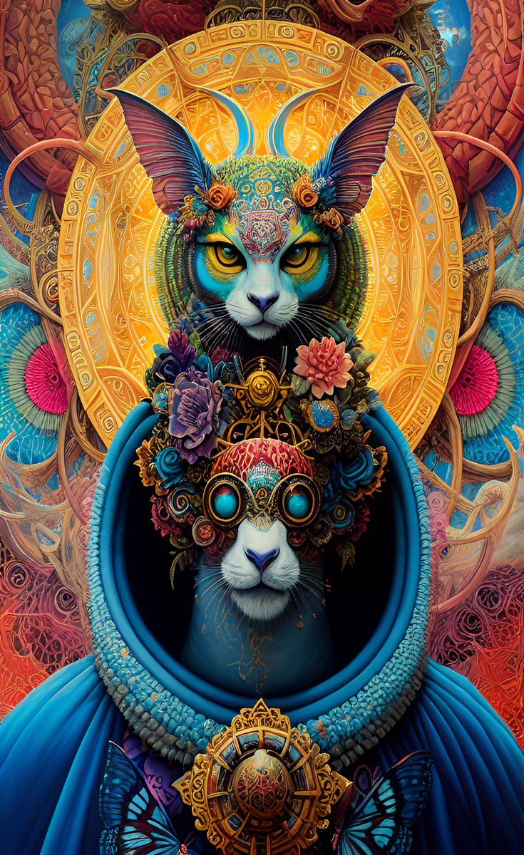 Kroner2190's tweet photo. #Floral #Cats #CatGods #PsychedelicFloralCatGods #PsychedelicArt #Psychedelic #AIArt #AIArtSociety #AIArtCommunity #DigitalArt #WomboArt #WomboAI #Wombo #DreamAI https://t.co/nnfuM1rR0Z