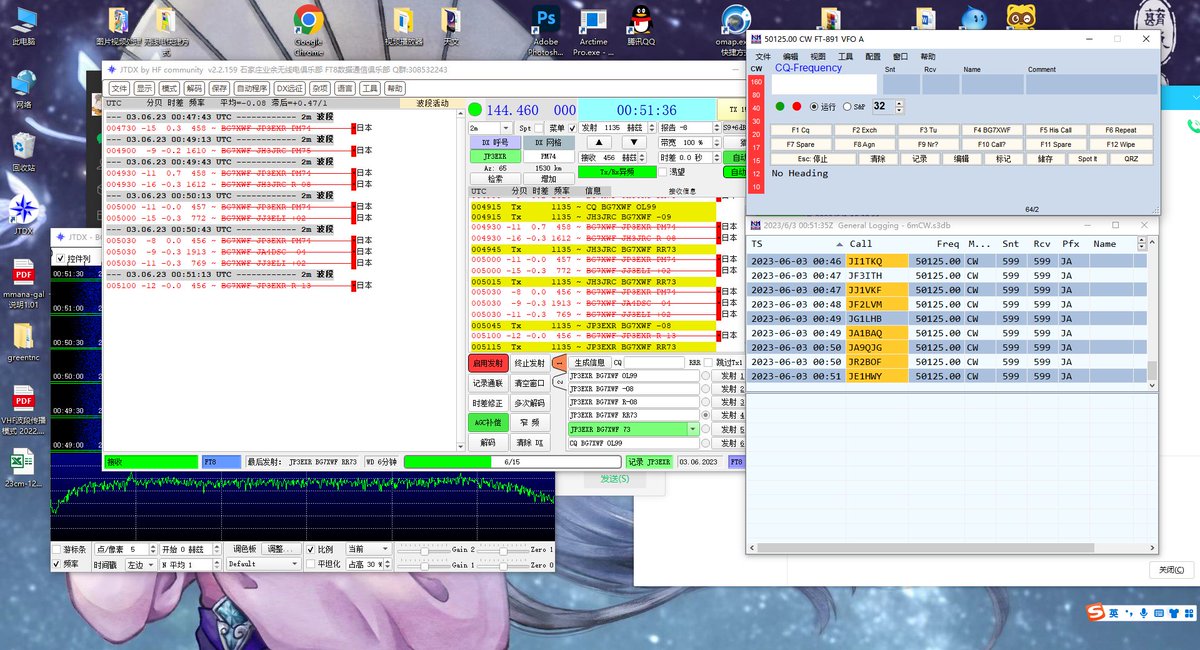 144MHz FT8 and 50.125MHz CW !