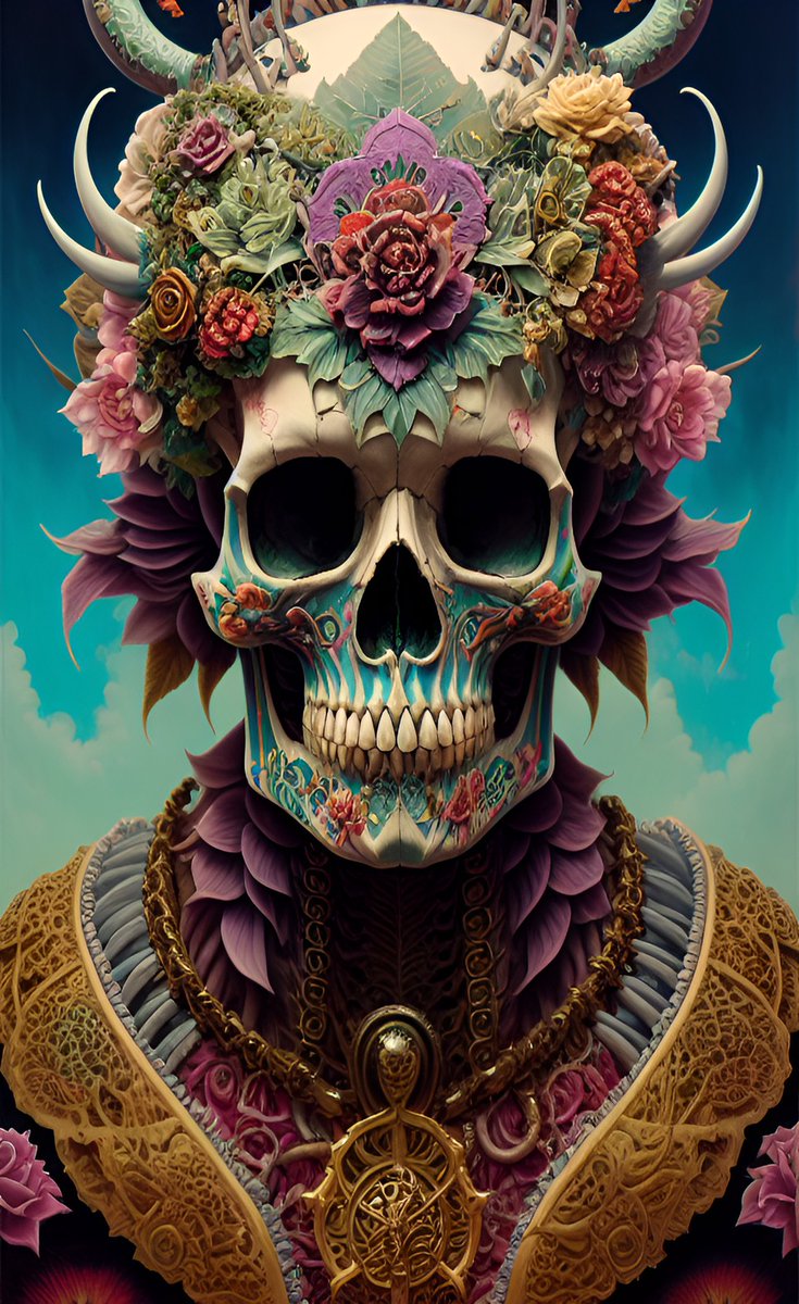 #Floral #RoyalSkullQueen #SugarSkull #PsychedelicArt #Psychedelic #AIArt #AIArtSociety #AIArtCommunity #DigitalArt #WomboArt #WomboAI #Wombo #DreamAI #OrnateDesign #Ornate