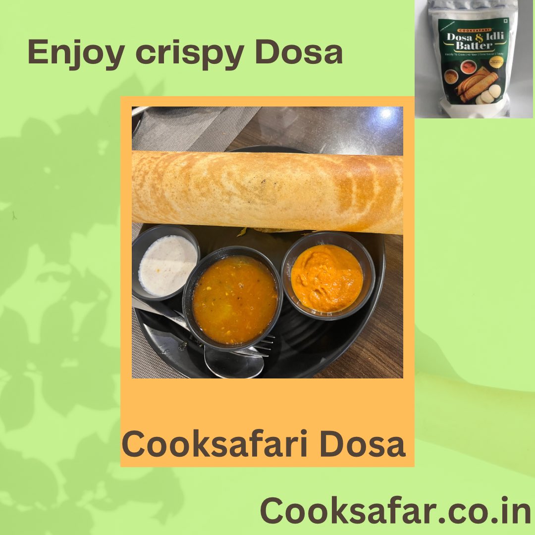 Cook crispy Dosa with Cooksafari Dosa Batter 

Easy to cook , quick to prepare 

Hassle free cooking experience 

Try it today 

#cooksafari 
#readytocook 
#cookfresh 
#batter 
#dosa 
#breakfast 
#hasslefree 
#cookingpartner 
#weservefresh