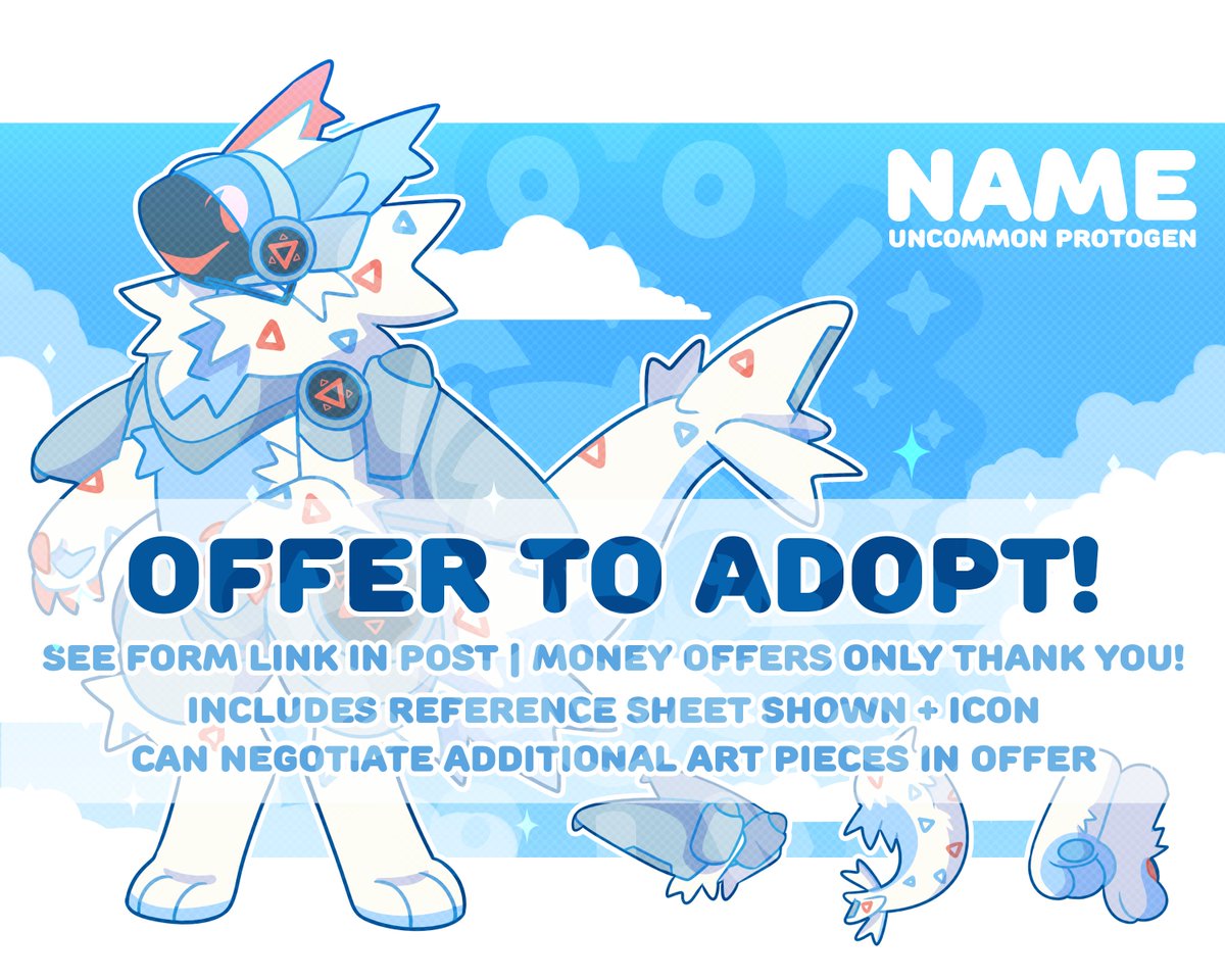 ✨ TOGE-GEN ADOPT IS NOW UP FOR OFFERS! ✨

Looking to help raise money for moving costs, all details available on form!

★ forms.gle/o5dqtnwm1Bs1wM… ★