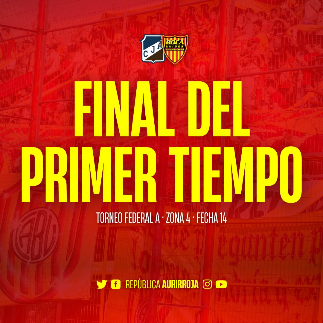 ¡Final del primer tiempo! ⚽

#JuventudAntoniana 0⃣
#BocaUnidos 0⃣

#FederalA 🏆
#VamosAurirrojo ❤💛