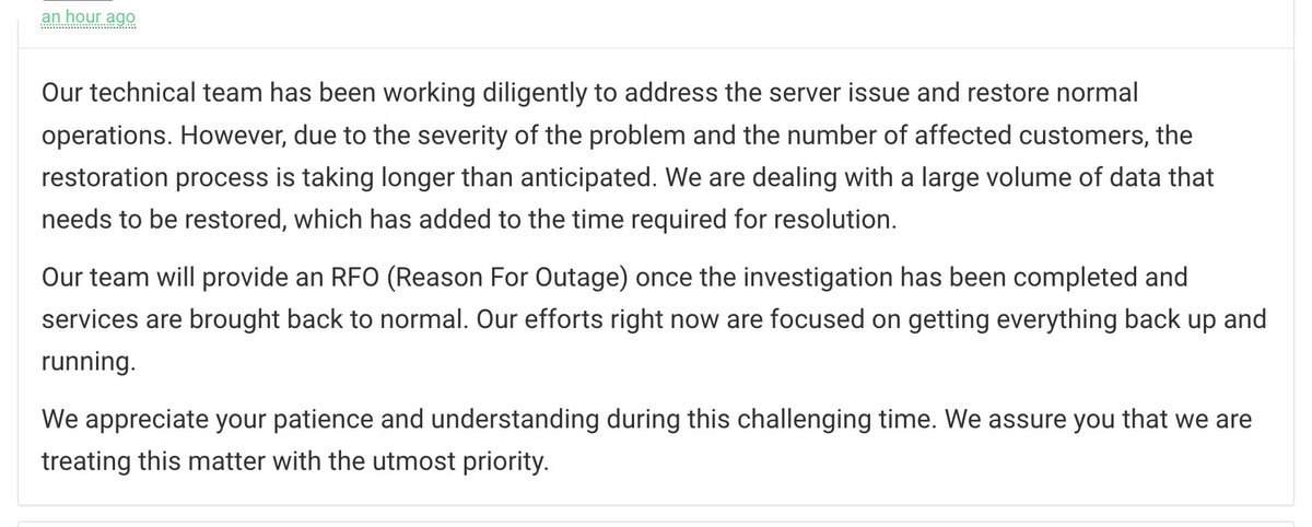 BarkComm's tweet image. UPDATE (10:06pm EST): A note from our data center. They are working hard. Thank you for your patience. Get some rest, and we'll provide further updates throughout the night.