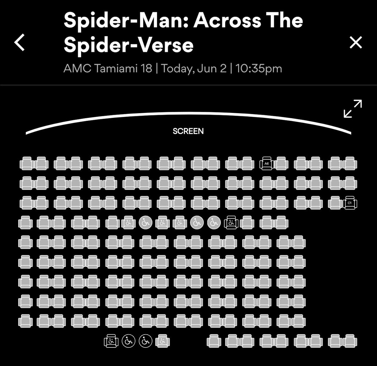 Holy moly…all seats are sold out. 🤩🤩🤩 🦍🦍🦍🦍 ##AMCARMY #SpiderManAcrossTheSpiderVerse is going to break big numbers 
#AMCSTRONG