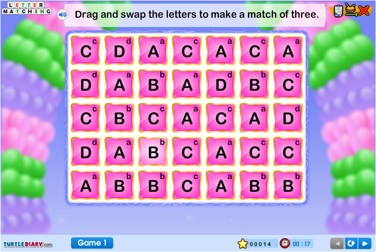 internet4classr's tweet photo. INFO: Letter Matching. Learn to identify the in uppercase and lowercase as they drag and swap the letter tiles to make a match of three. https://t.co/kwzyhtsnWq #edchat #prekchat #kchat #kinderchat #1stchat #langarts #ela #reading https://t.co/wNC9F9Vd1d