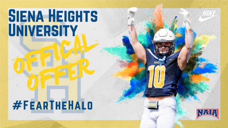 Had a great first camp at Siena Heights University!
I am blessed to receive my first official offer. Thank you @CoachKohn12 for inviting me! Look forward to coming back on campus🔥
@CoachJMcGowan 
@AthletesEdgeUSA 
@power5football2 
@EliteFBNetwork 
#Fearthehalo