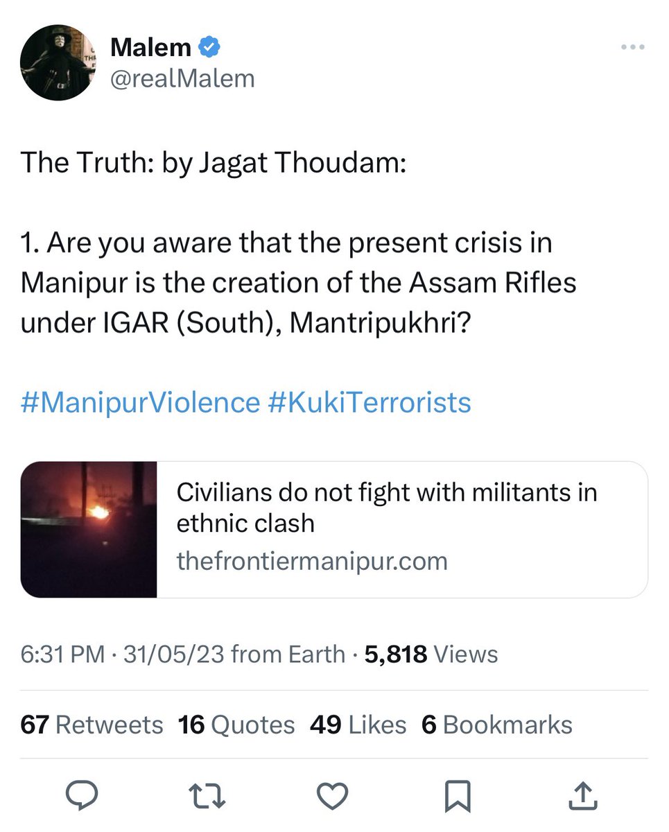 They blamed the tribals in general&Kuki-zo communities in particular for every internal dysfunctions in the state over the years. Now they’re blaming #IndianArmy for the State Government’s incompetence? @Spearcorps @adgpi @official_dgar #ManipurViolence 🇮🇳.