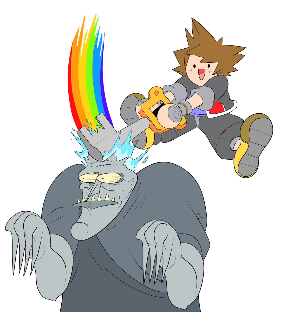 sora (kingdom hearts) brown hair 2boys multiple boys open mouth male focus rainbow smile  illustration images