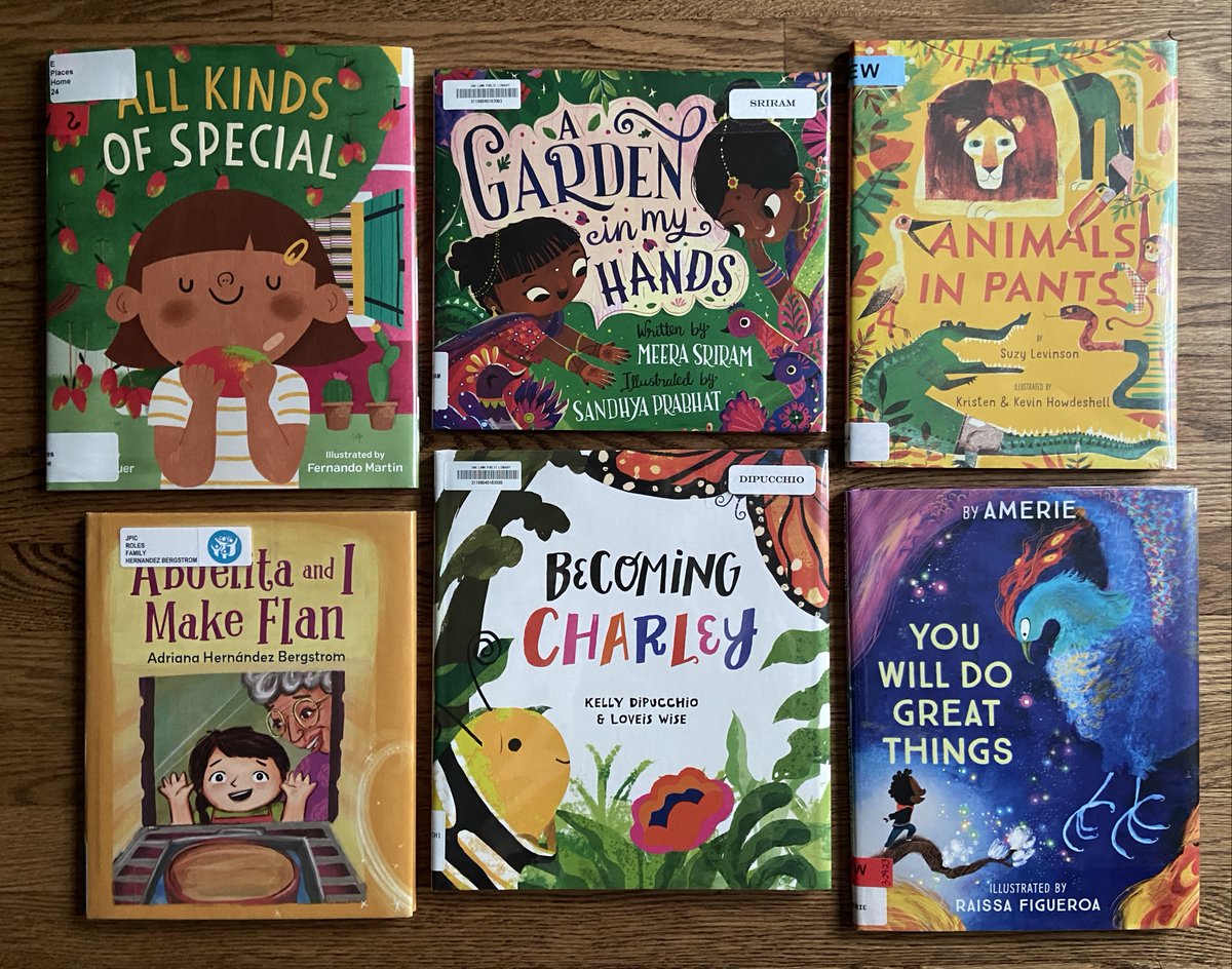 Kaleidoscopic weekend collection 🌿💛🌺 @SauerTammi #FernandoMartin @SimonKIDS @Meeratsriram #SandhyaPrabhat @AAKnopf @suzylevinson @HowdyMates @abramskids @adriprints @charlesbridge @kellydipucchio @LoveisWise_ #Amerie @rizzyfig @MacKidsBooks #libraryhaul