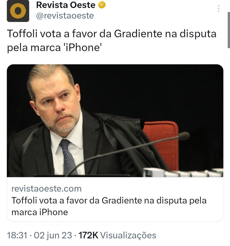 Se nenhuma das imoralidades e desrespeito as normas internacionais de direitos humanos praticadas pelo STF até agora chocou os americanos e europeus, creio que essa notícia de que o STF está afirmando que o iPhone não é mais da Apple, e sim da Gradiente irá choca-los.