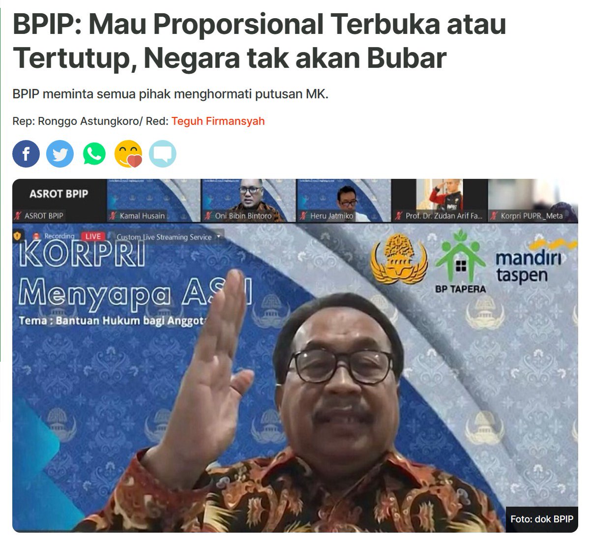 ANTI-LOGIKA • waka BPIP Karjono bilang sistem pemilu model apa pun gak bakal bikin negara bubar. Pendapat ini 1000% benar.
√ dng logika ini bagusnya Karjono bilang sm Hakim MK dan orang2 PDIP termasuk Ketumnya: 'Eh, klean buang2 waktu + energi masalahkan buka-tutup itu pemilu!'