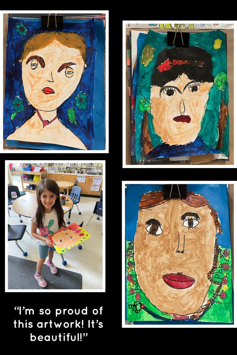 These might be my most favourite self-portraits yet! I’m honoured to witness the growth & confidence that develops from the beginning of the year to now. Ss demonstrated focus, patience & care as they worked to complete #FridaKahlo inspired #art #tdsb #everychildisanartist