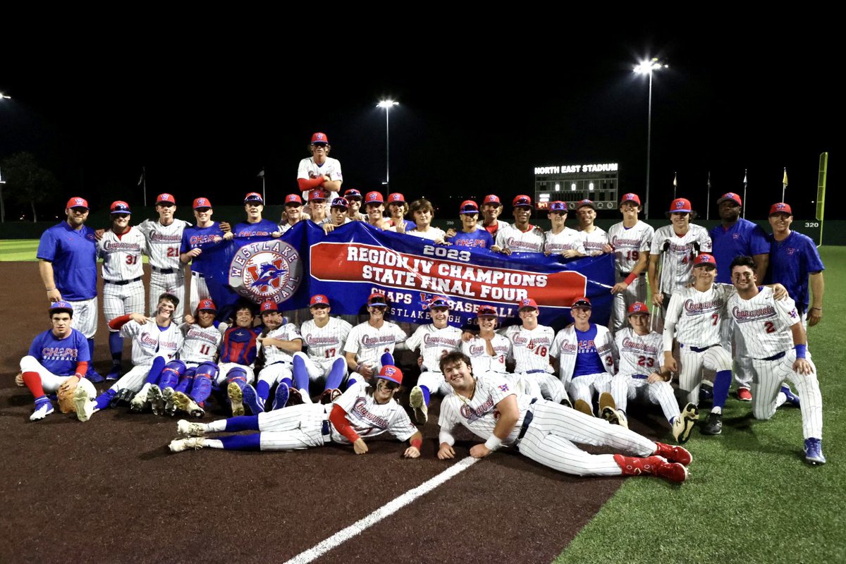 This. Team. Region Champs.

Westlake advances to the State Tournament for the first time since 2009 with a 3-1 comeback win over Johnson in 8 innings. The Chaps are 10-1 in the playoffs & tonight’s victory is the season’s 40th win. #GoChaps

“It’s a great day to be a Chaparral!”