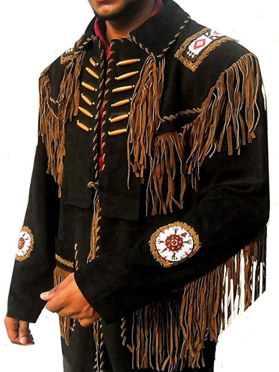 In stock. Going soon. Men's Western Cowboy Suede Leather Jacket Fringe Bone and Beaded Native American Wears -Black only at €149.99.. 
etsy.com/listing/129343…
#CowboyJacket #BrownLeatherJacket