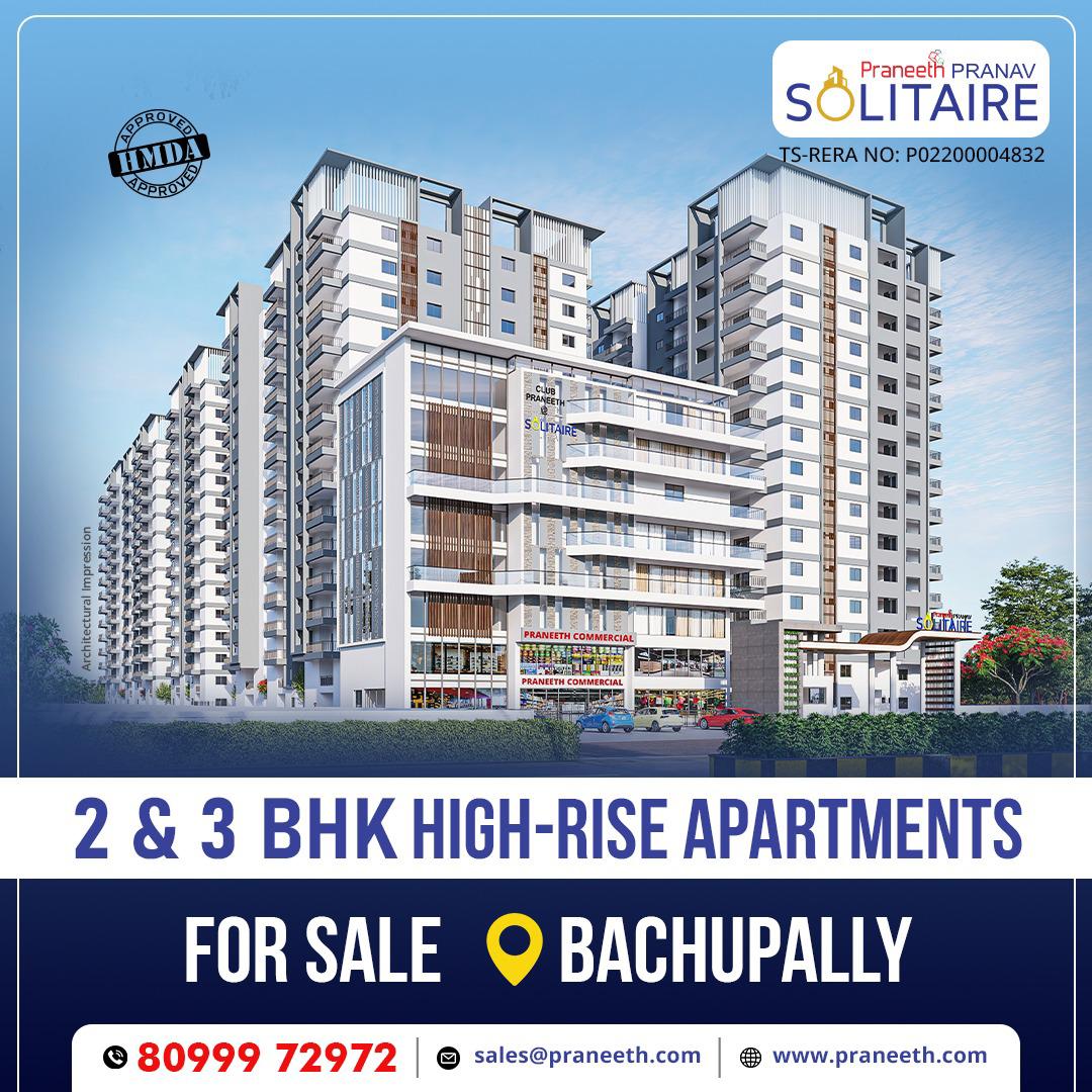 Praneeth Pranav Solitaire is a residential project offering 2 and 3 BHK high-rise apartments in Bachupally. 
#PraneethPranavSolitaire #BachupallyApartments #HighRiseLiving #LuxuryLiving #ModernDesign #2BHK #3BHK #ResidentialProject #ComfortableLiving #AmenitiesIncluded