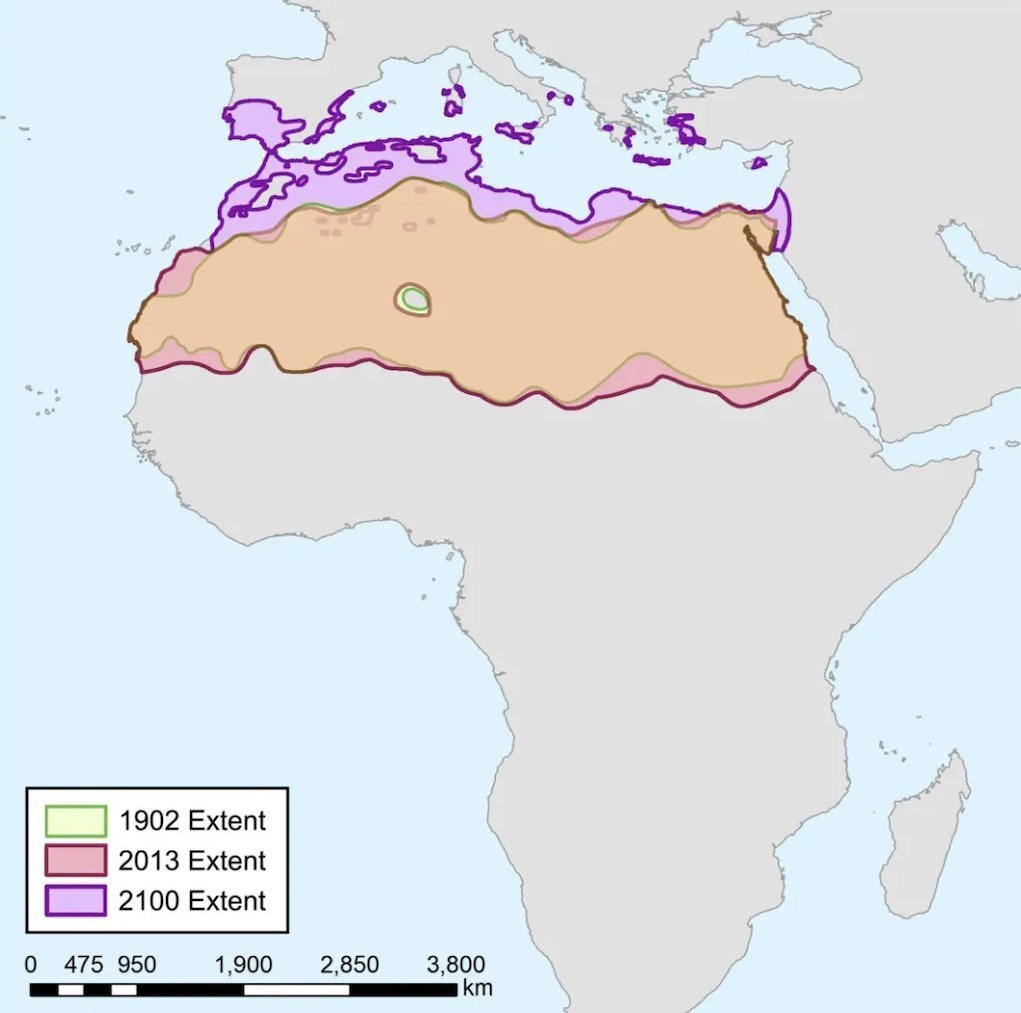 El desierto se acerca. El desierto del Sahara se está expandiendo hacia la península ibérica e Italia , y los expertos predicen que ambas regiones se convertirán en desiertos para el año 2100 o incluso antes.