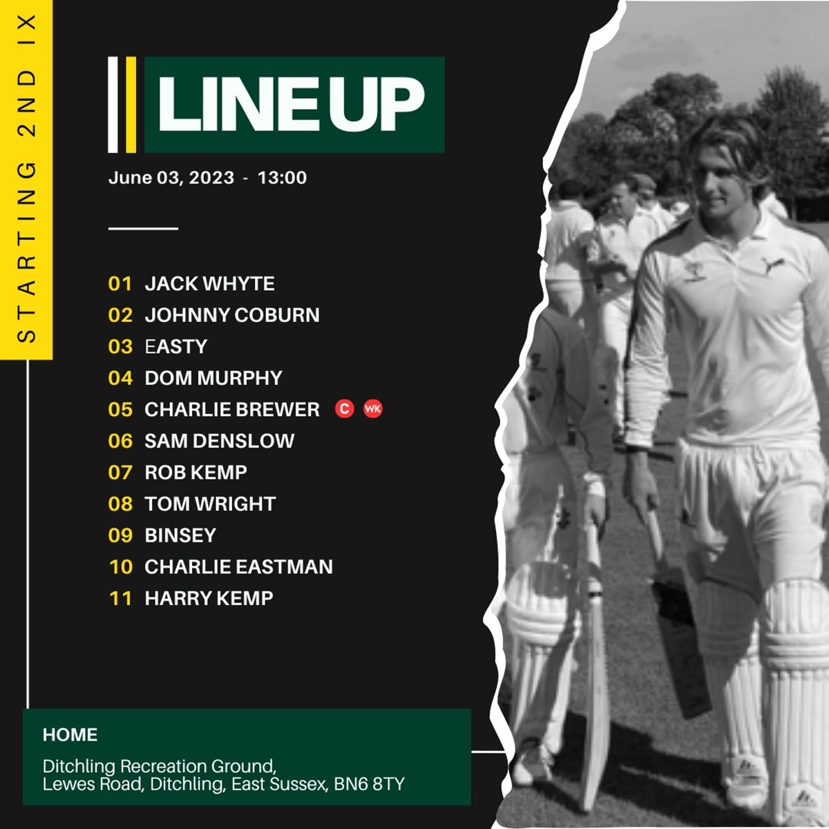 The games are coming thick and fast. This weekend we have two more matches with one at home to Haywards Heath with our 2s.

1st XI
🆚 Edenbridge CC
⏰ 13:00
📍 Edenbridge Blossoms Park

2nd XI
🆚 Haywards Heath CC
⏰ 13:00
📍 Ditchling Recreation Ground