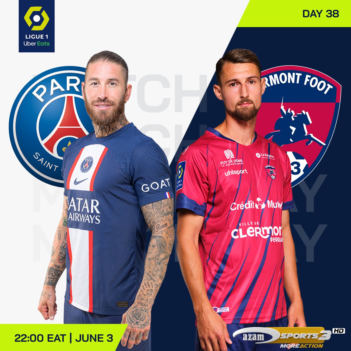 The long awaited day  comes for the #PSGCLE, #AUXRCL, #MONTOU. The ⚽️🐐#LEO_MESSI will be making his last tribute to the french football. #AzamSports3HD
#ENTERTAINMENTFOREVERYBODY
