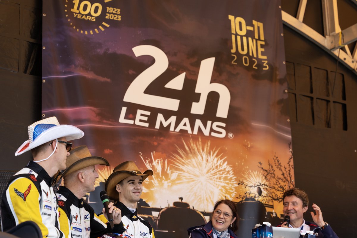Scenes from #LeMans24, Scrutineering Edition. Quite the show downtown for the people of Le Mans! We hope we left a memorable impression! #Corvette #C8R #WEC #YeeHaw #GiddyUp #Cowboys