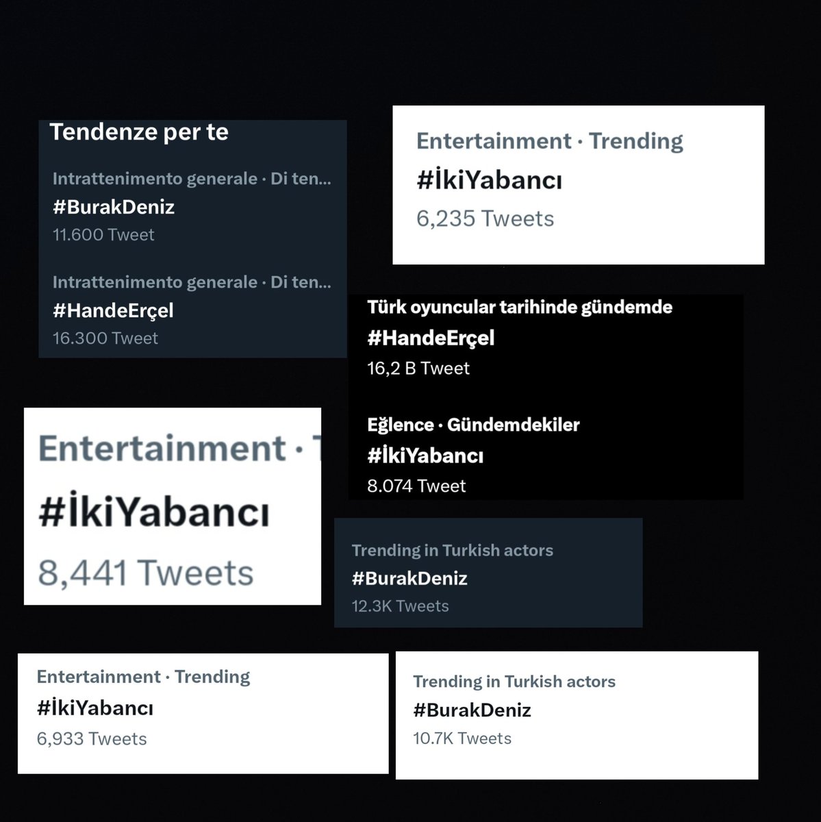 📉:  Iki Yabanci,  Hande Erçel and Burak Deniz hashtags are trending in multiple countries, again 💫 #IkiYabanci #LeyKen 
#HandeErçel #BurakDeniz