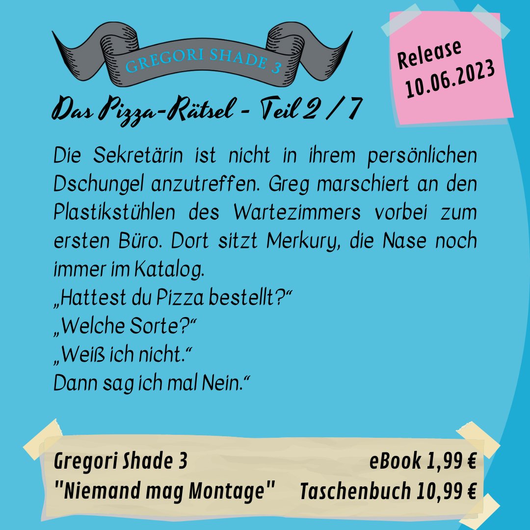Greg sucht nach dem mysteriösen Pizza-Besteller auf der Wache. Es wird Zeit, die ersten Befragungen durchzuführen, um herauszufinden, wer zahlen muss.
#Schnipsel #krimi #kriminalroman #Buchwerbung #fantasybookseries