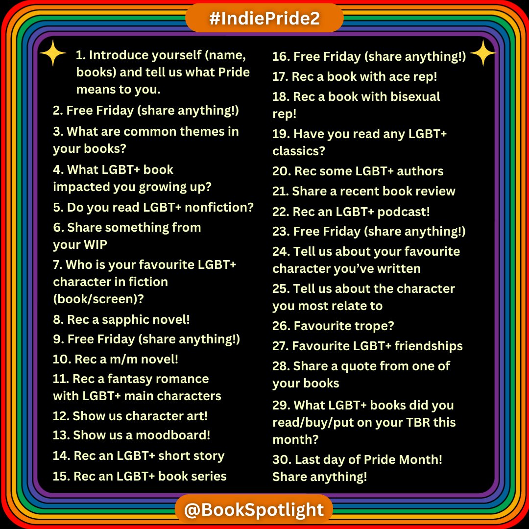🌈#IndiePride2 

Q3. What are common themes in your books?

My books tend to be sf/f, often with a touch of romance. I like writing dark, complicated characters with deep, even more complicated relationships lmao. Lots of angst. Frequently futuristic and/or dystopian settings.
