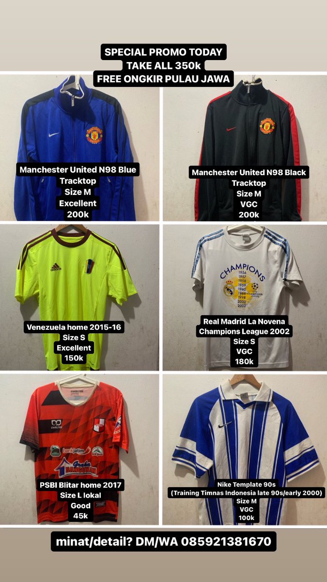 #jersey4sale <a href="/Jerseyforum/">The OG Indonesian Blokecore</a> 

jual jaket MU, jersey Venezuela, Real Madrid, PSBI Blitar, &amp; Template Nike sesuai deskripsi

SPECIAL PROMO TODAY, TAKE ALL 350k FREE ONGKIR PULAU JAWA🙏

minat dm/wa 085921381670

thanks🙏